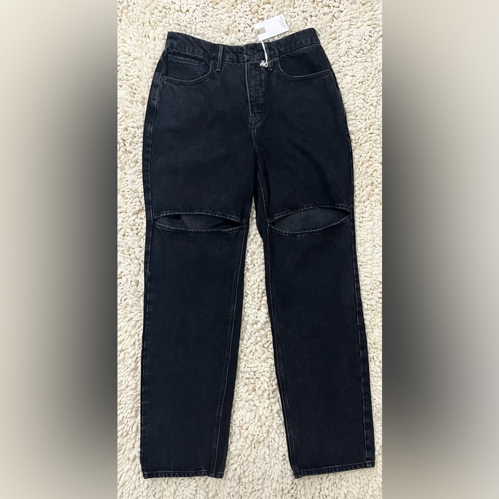 Good American NWT Black Split Knee Straight Leg Jeans - size 6